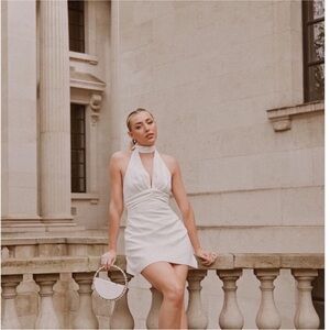 Chic White Halter Mini Dress